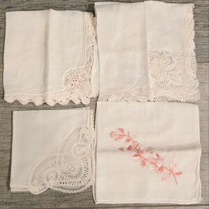 Vintage Lace Embroidered Cloth Napkins Floral Square Set Of 4